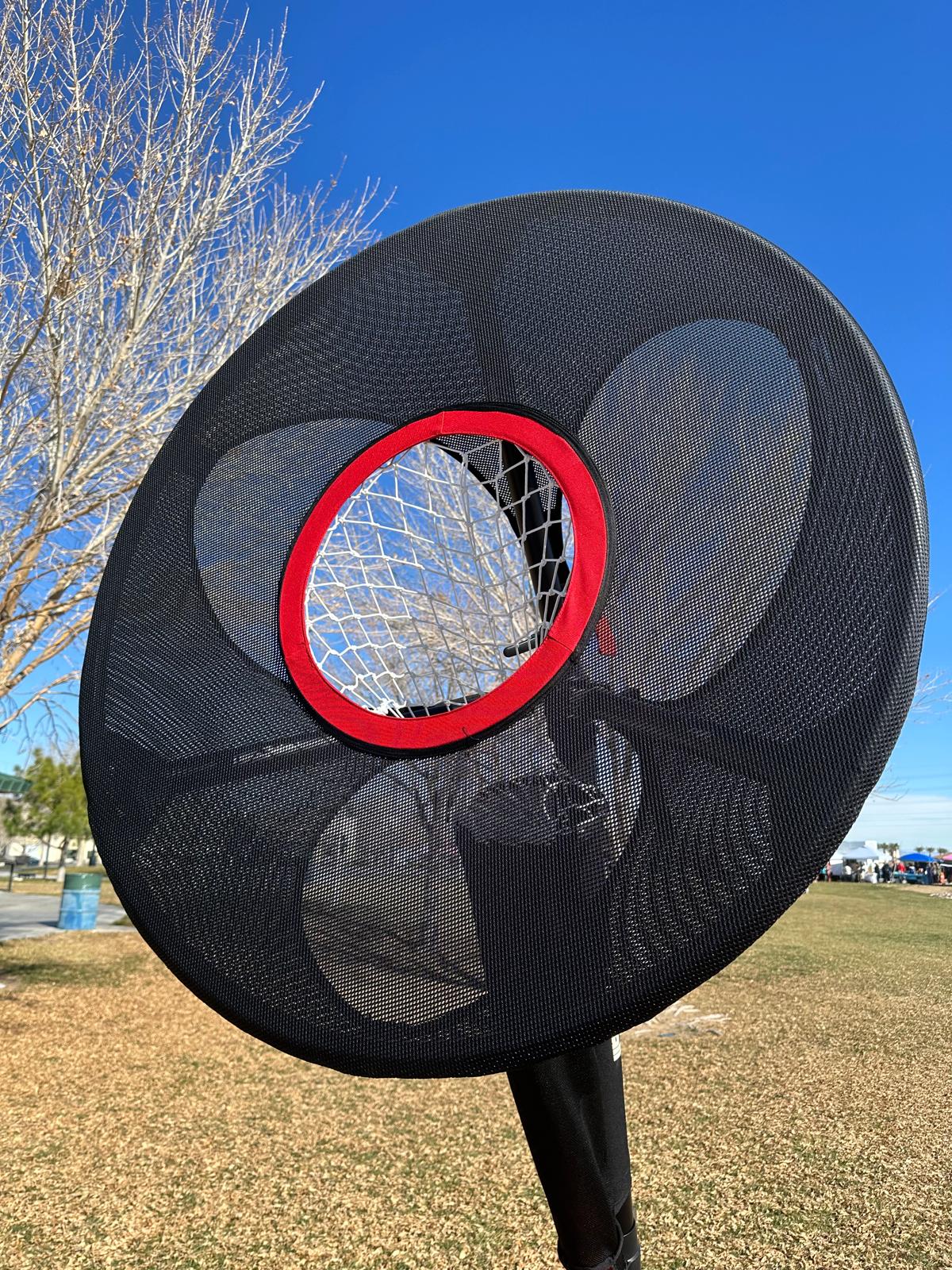 The Goal — Raqball's iconic target unit against the Nevada sky